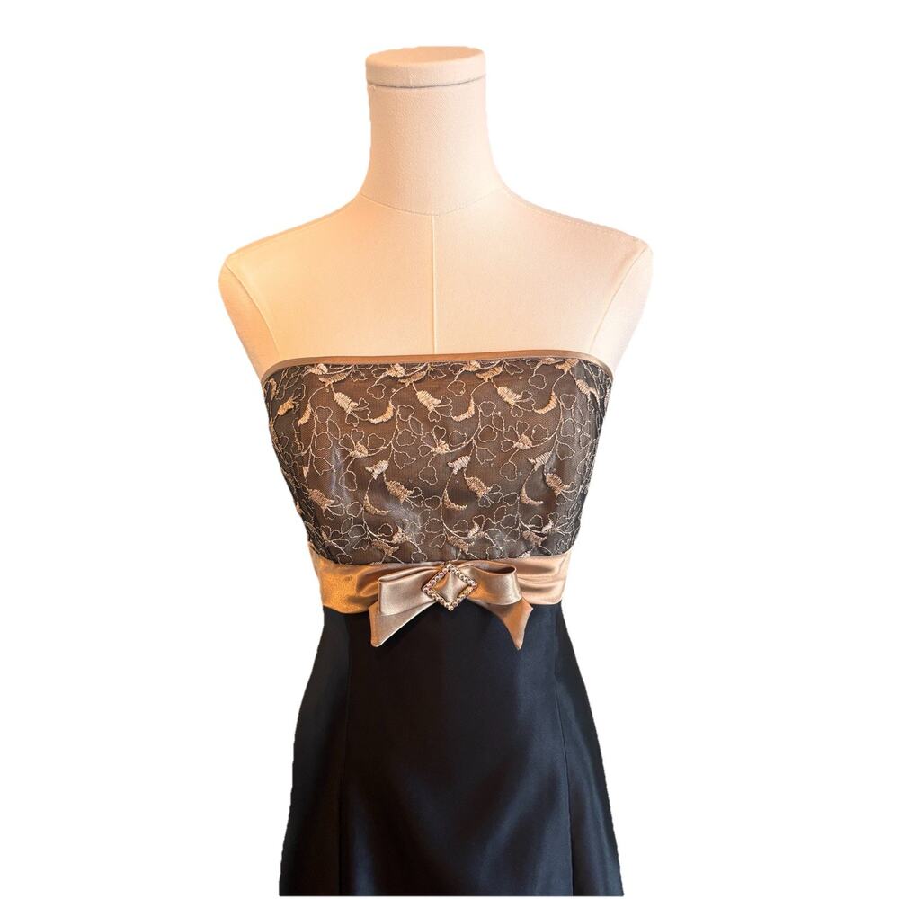 Vtg Jessica McClintock Gunne Sax Strapless Black Satin Lace Gown Prom Dress sz 5 - Picture 3 of 9